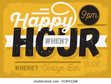 Happy Hour. New Vintage Headline Sign Design With A Banner Ribbon For Text.  Vector Graphic. - Shutterstock ID 513941248