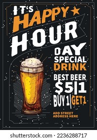 happy hour night party flyer poster social media post design