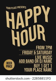 happy hour night  party flyer poster or social media post design