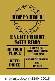 happy hour night party poster flyer social media post design