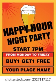Happy hour night party poster flyer social media post design