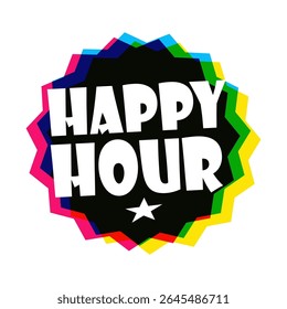 Happy hour on a black star shape with offset colors