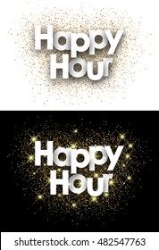 Happy hour paper card with shining sand. Vector illustration.