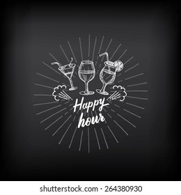 Invitación de fiesta de happy hour. Pancarta de pizarra de cóctel. 