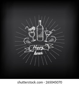 Happy Hour Party Invitation. Cocktail Chalkboard Banner.