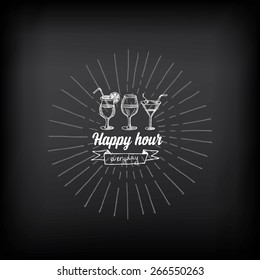 Happy Hour Party Invitation. Cocktail Chalkboard Banner.