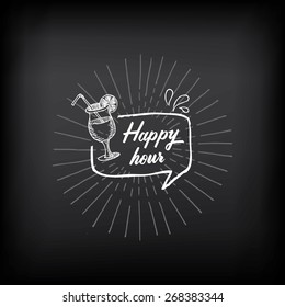 Happy hour party invitation. Cocktail chalkboard banner.