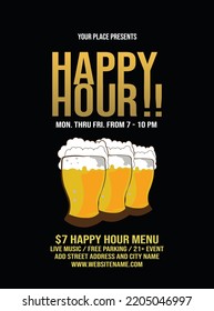 happy hour party poster flyer or social media post template design