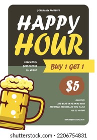 happy hour party poster flyer or social media post design