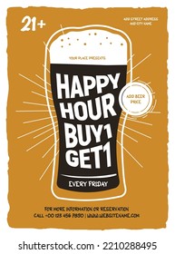 happy hour party poster flyer social media post template design