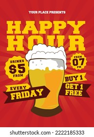 happy hour party poster flyer or social media post template  design