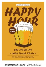 happy hour party poster flyer social media post design