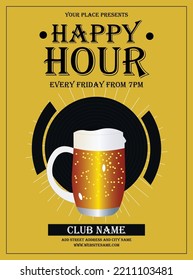 happy hour party social media post flyer or poster template design