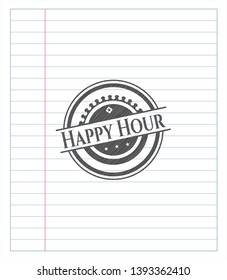 Happy Hour pencil effect. Vector Illustration. Detailed.