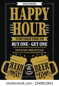 happy hour poster flyer social media post design