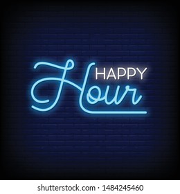 Happy Hour Poster Neon Style Happy Stock Vector (Royalty Free ...