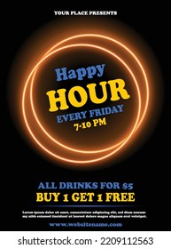 happy hour poster social media post or flyer template design