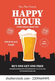 happy hour poster social media post or flyer template design