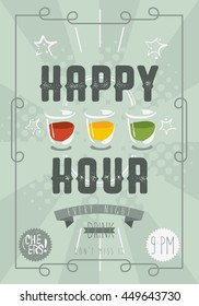 Happy Hour Poster Template. Vector Image. Artistic Halftone Background.