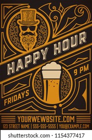Happy hour poster. Vintage Style
