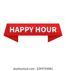 Happy Hour In Red Rectangle Ribbon Shape For Information Announcement Marketing Social Media
