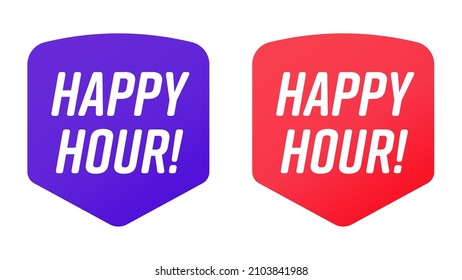 Happy hour sale sticker badge discount advertising label tag. Set of marketing promotion message with limited in time special offer for shopping vector illustration isolated on white background