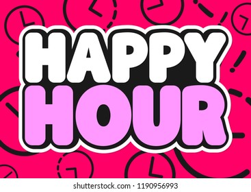 Happy Hour, sale tag, poster design template, discount banner, vector illustration