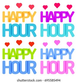 Happy hour. Set of vector illustrations on white background.
