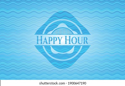 Happy Hour sky blue water emblem background. Vector Illustration. Detailed. 