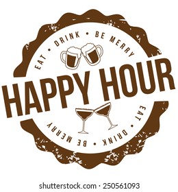 Happy hour stamp EPS 10 vector royalty free illustration for pubs, bars, nightclubs, restaurants, signage, posters, advertising, coasters, web, blogs, articles