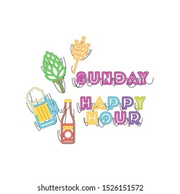 happy hour sunday label in neon light icon vector illustration design