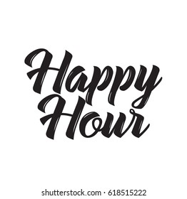 happy hour, text design. Vector calligraphy. Typography poster. Usable as background.