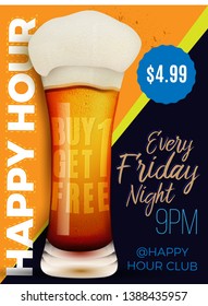 Happy Hour Vector Illustration Background for Poster, Banner, Sign Board, Promotion, Web.