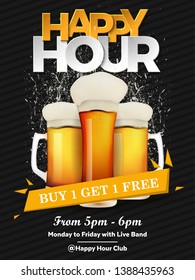 Happy Hour Vector Illustration Background for Poster, Banner, Sign Board, Promotion, Web.