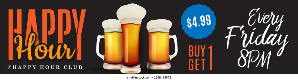 Happy Hour Vector Illustration Background for Poster, Banner, Sign Board, Promotion, Web.