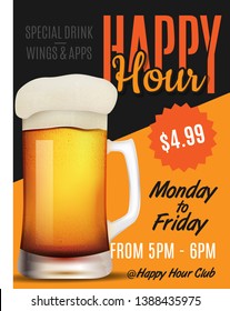 Happy Hour Vector Illustration Background for Poster, Banner, Sign Board, Promotion, Web.