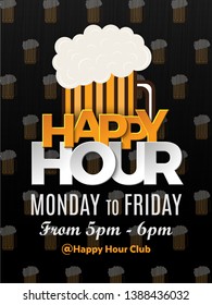 Happy Hour Vector Illustration Background for Poster, Banner, Sign Board, Promotion, Web.