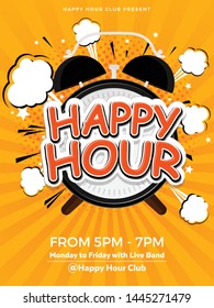 Happy Hour Vector Illustration Background for Poster, Banner, Sign Board, Promotion, Web. - Vector