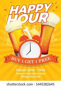 Happy Hour Vector Illustration Background for Poster, Banner, Sign Board, Promotion, Web. - Vector