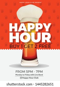 Happy Hour Vector Illustration Background for Poster, Banner, Sign Board, Promotion, Web. - Vector