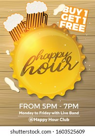 Happy Hour Vector Illustration Background for Poster, Banner, Sign Board, Promotion, Web
