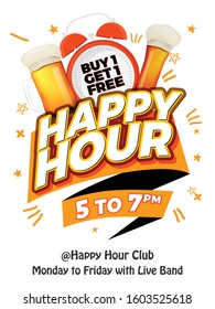 Happy Hour Vector Illustration Background for Poster, Banner, Sign Board, Promotion, Web