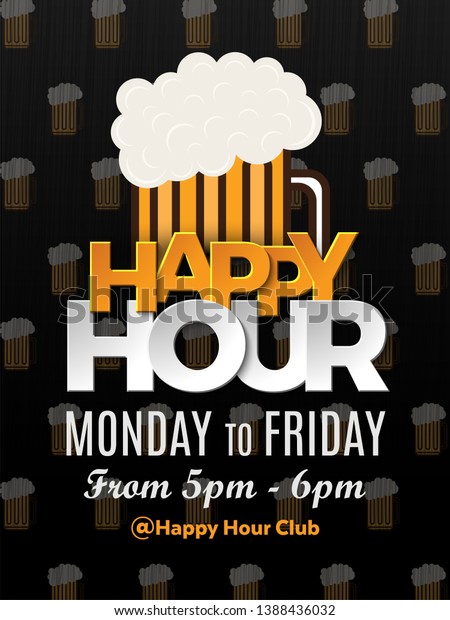 Happy Hour Vector Illustration Background Poster Stock Vector Royalty Free 1388436032