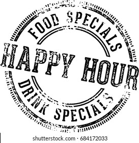 Happy Hour Vintage Bar Menu Design Stamp