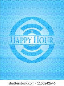 Happy Hour water wave emblem background.