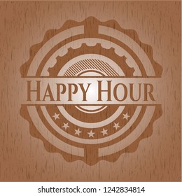 Happy Hour wooden emblem. Retro