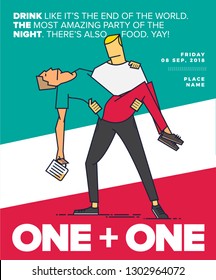 Happy Hours Template design. Vector illustration of friends drinking beer. Man carrying another drunk man. Drinking concept.