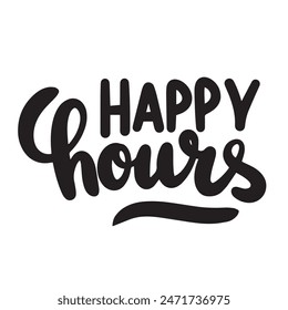 Happy Hours Textbeschriftung. Handgezeichnete Vektorgrafik.