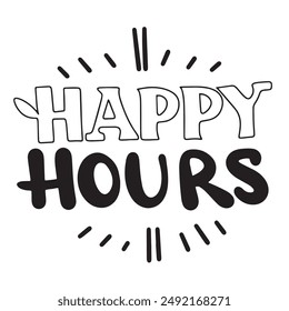 Happy Hours text lettering. Hand drawn vector art.
