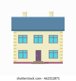 Happy house banner poster template. Exterior home icon symbol. Residential cottage. Part of series of modern buildings in flat design style. Real estate concept. Vector
